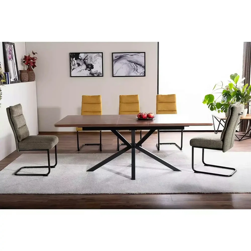 Mese - Masa extensibila LOGAN, nuc/negru mat, 160/200x90x75 cm