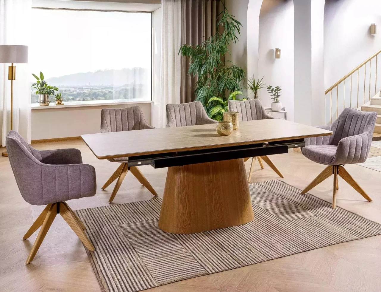 Mese - Masa extensibila Monaco travertin bej/stejar L160-200xl90 cm