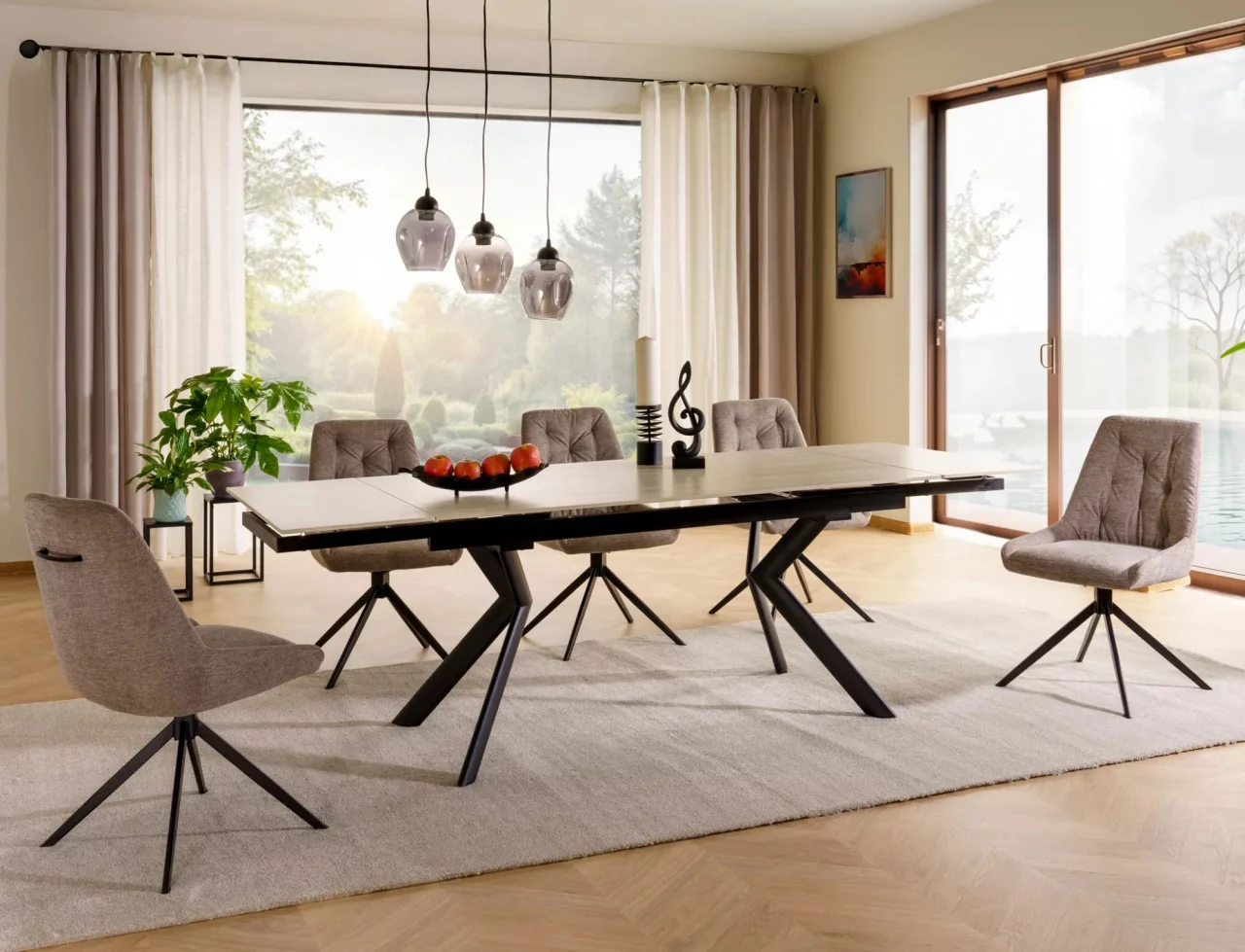 Mese - Masa extensibila Norton travertin bej/negru L160-240xl90 cm