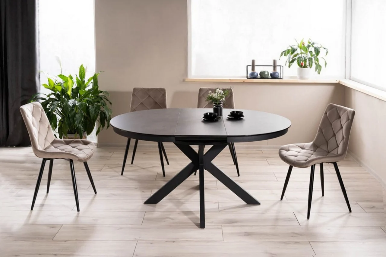 Mese - Masa extensibila Porto Ceramica gri inchis/negru mat – L120-160 cm