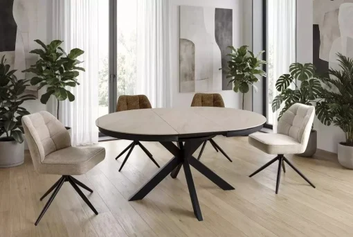 Mese - Masa extensibila Porto Ceramic bej lucios/negru mat L120-160xl120 cm