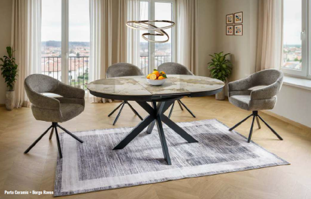 Mese - Masa extensibila Porto Ceramic alb lucios/negru mat L120-160xl120 cm