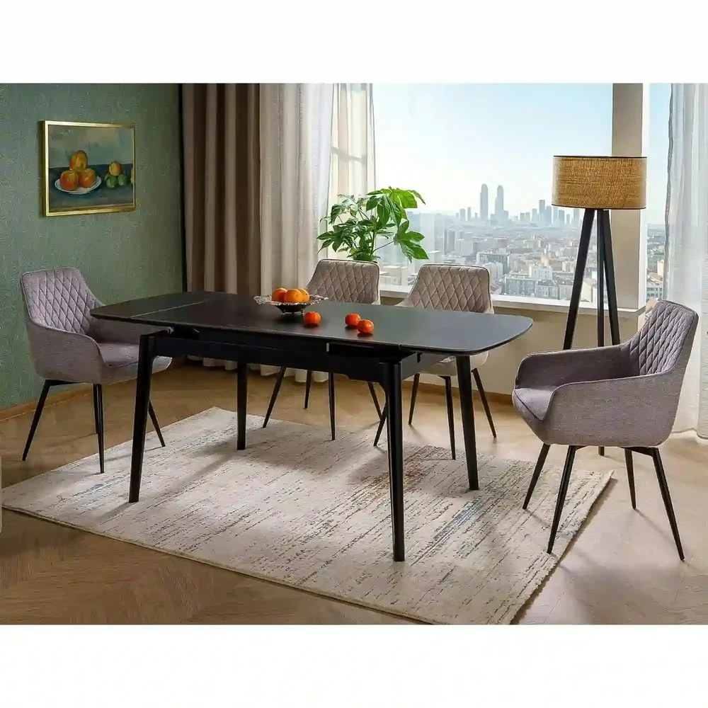 Mese dreptunghiulare - Masa extensibila SENTO, negru mat cu efect de marmura, 120/180x80x76 cm
