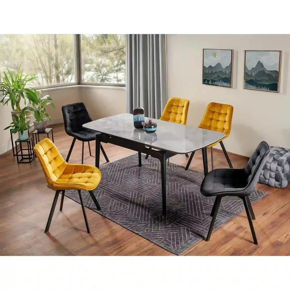 Mese dreptunghiulare - Masa extensibila SENTO, gri cu efect de marmura, 120/180x80x76 cm