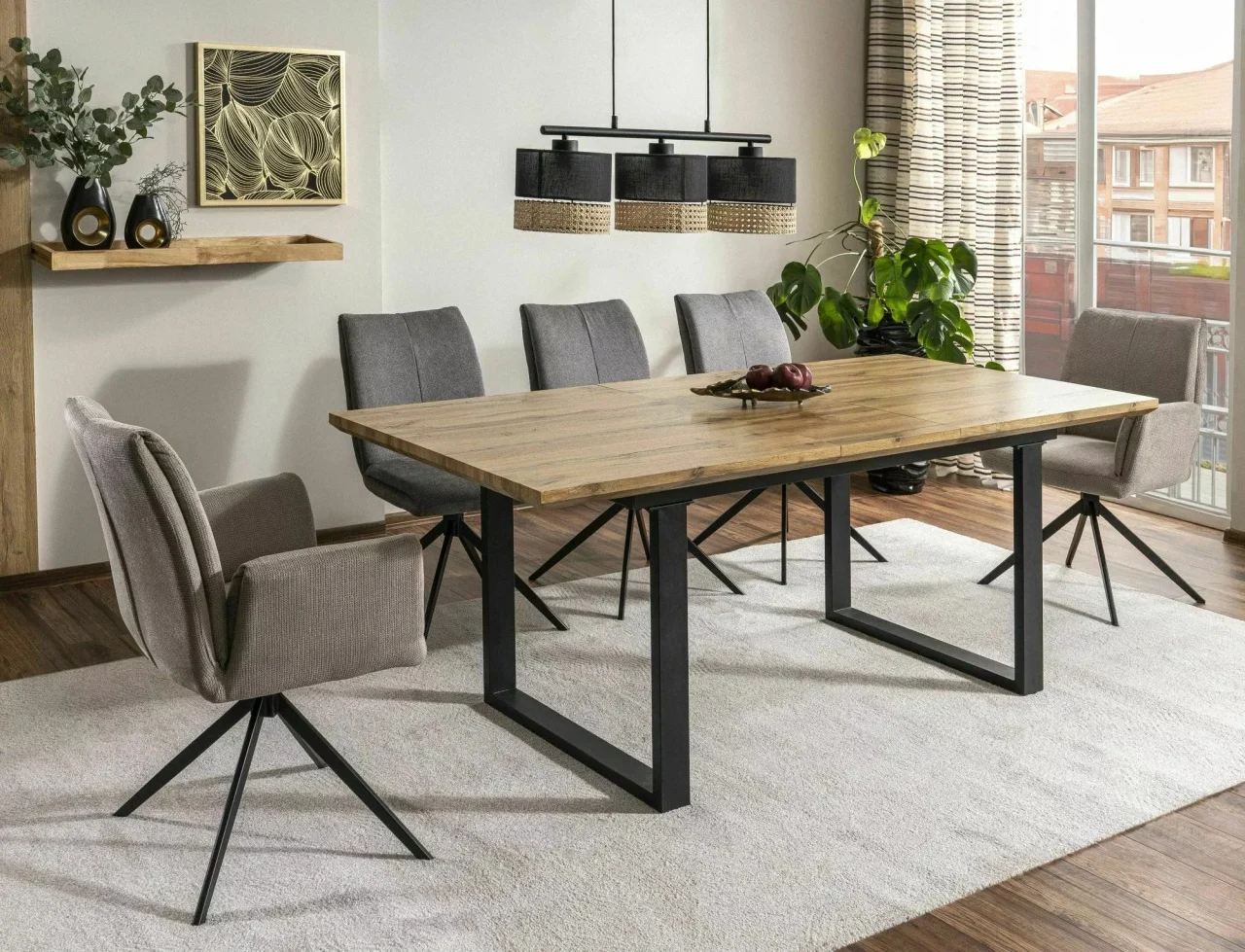 Mese - Masa extensibila UMBERTO II, stejar/negru, 160/240x90x76 cm