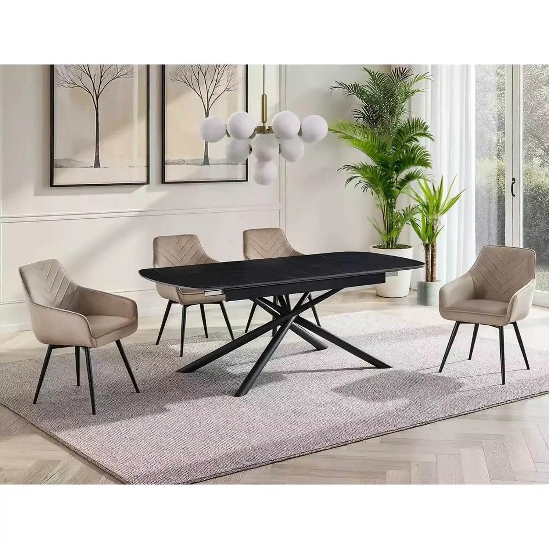 Mese - Masă extensibilă VECTOR  negru mat cu efect de marmura
