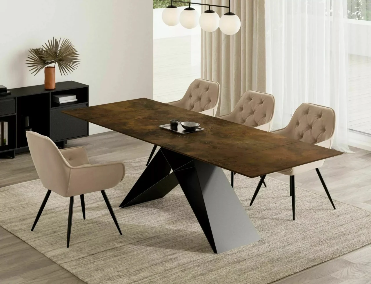 Mese dreptunghiulare - Masa extensibila Westin Ceramic OSSIDO BRUNO maro/negru mat