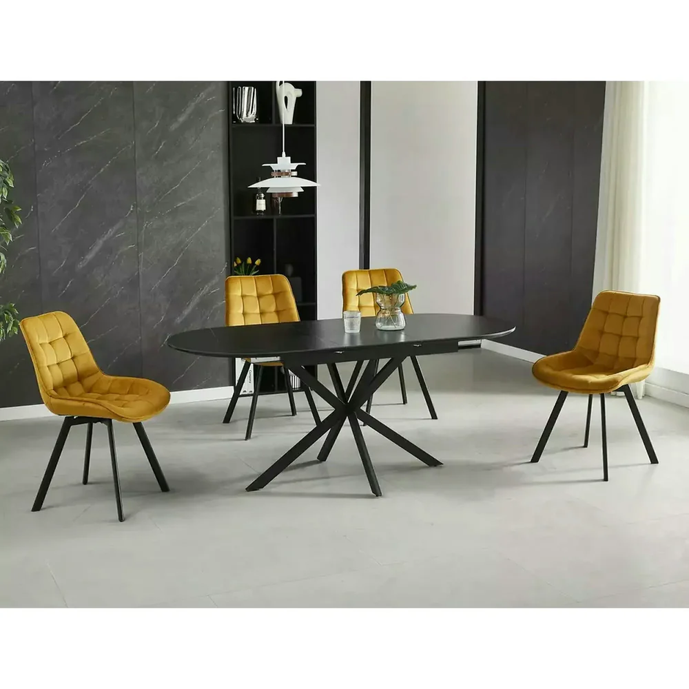 Mese dreptunghiulare - Masa GASTON, negru mat cu efect de marmura, 140/180x80x76 cm