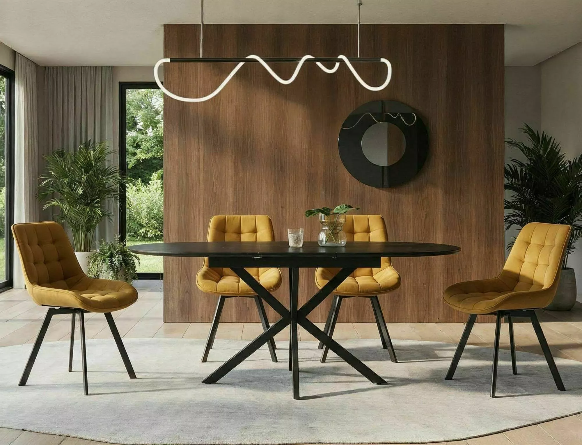 Mese dreptunghiulare - Masa GASTON CERAMIC, negru/negru, ceramica/metal, 140/180x80x76 cm