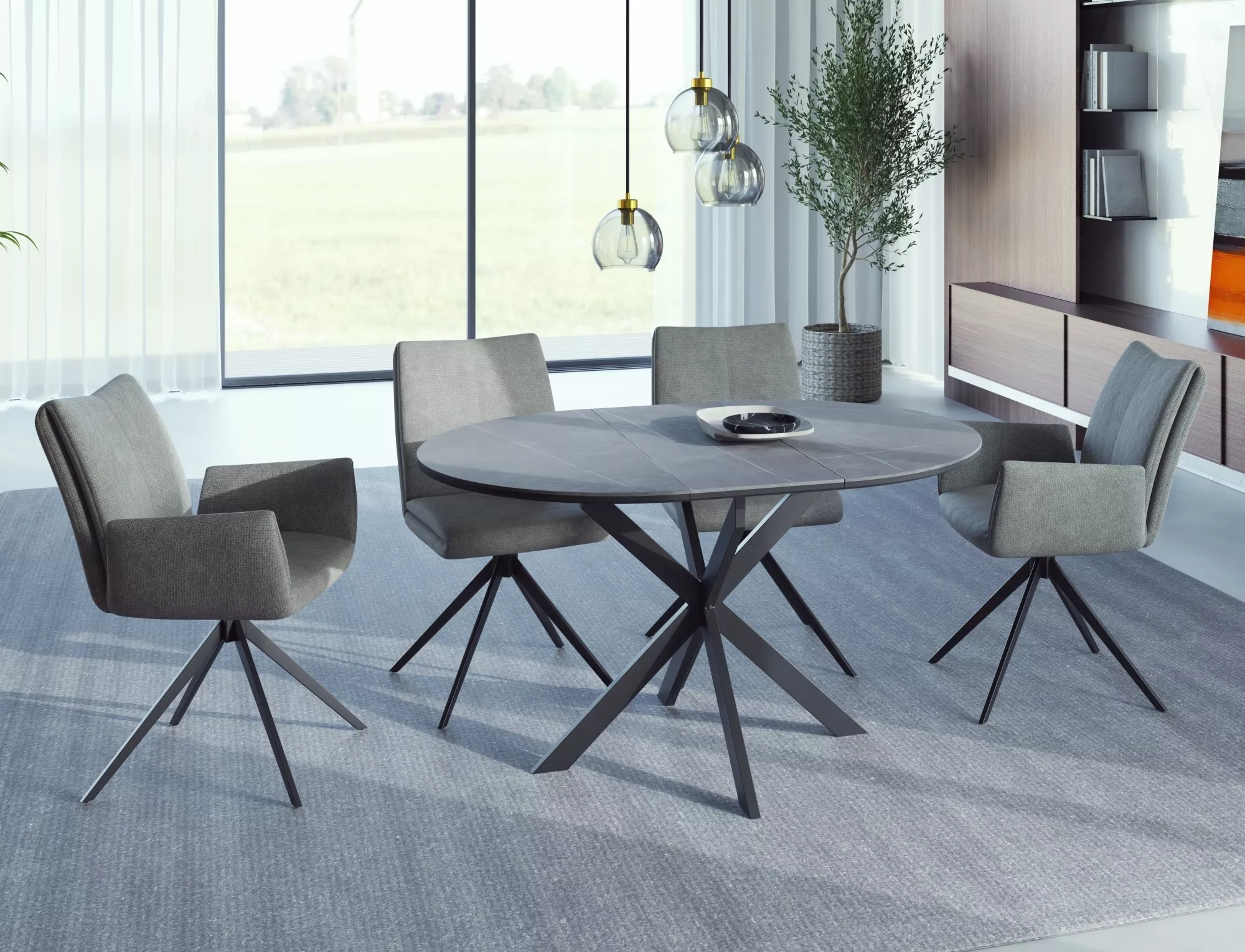 Mese dreptunghiulare - Masa GASTON CERAMIC, gri mat/negru, ceramica/metal, 100/135x76x100 cm
