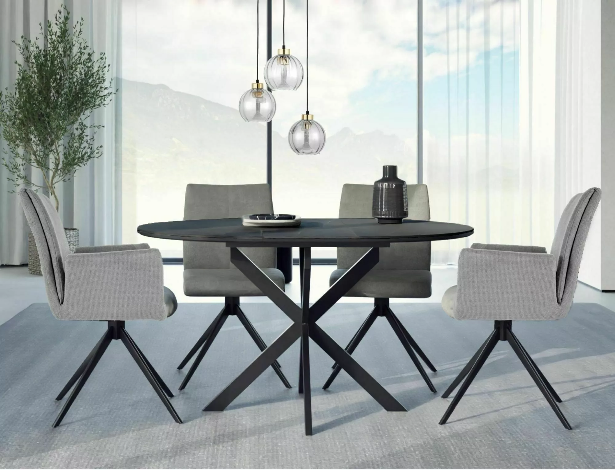 Mese - Masa GASTON CERAMIC, negru mat/negru, ceramica/metal, 100/135x76x100 cm