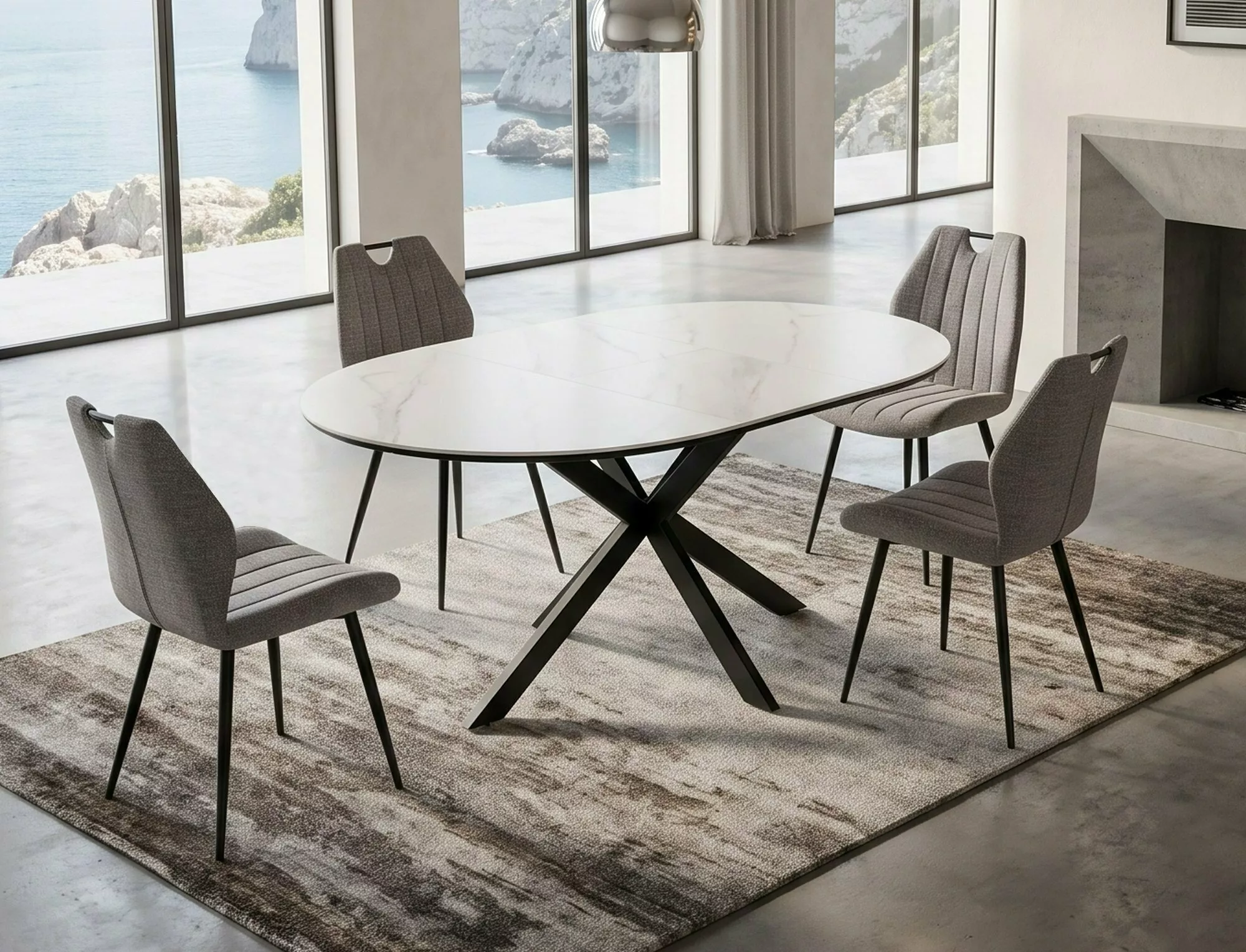 Mese dreptunghiulare - Masa GASTON CERAMIC, alb mat/negru, ceramica/metal, 100/135x76x100 cm