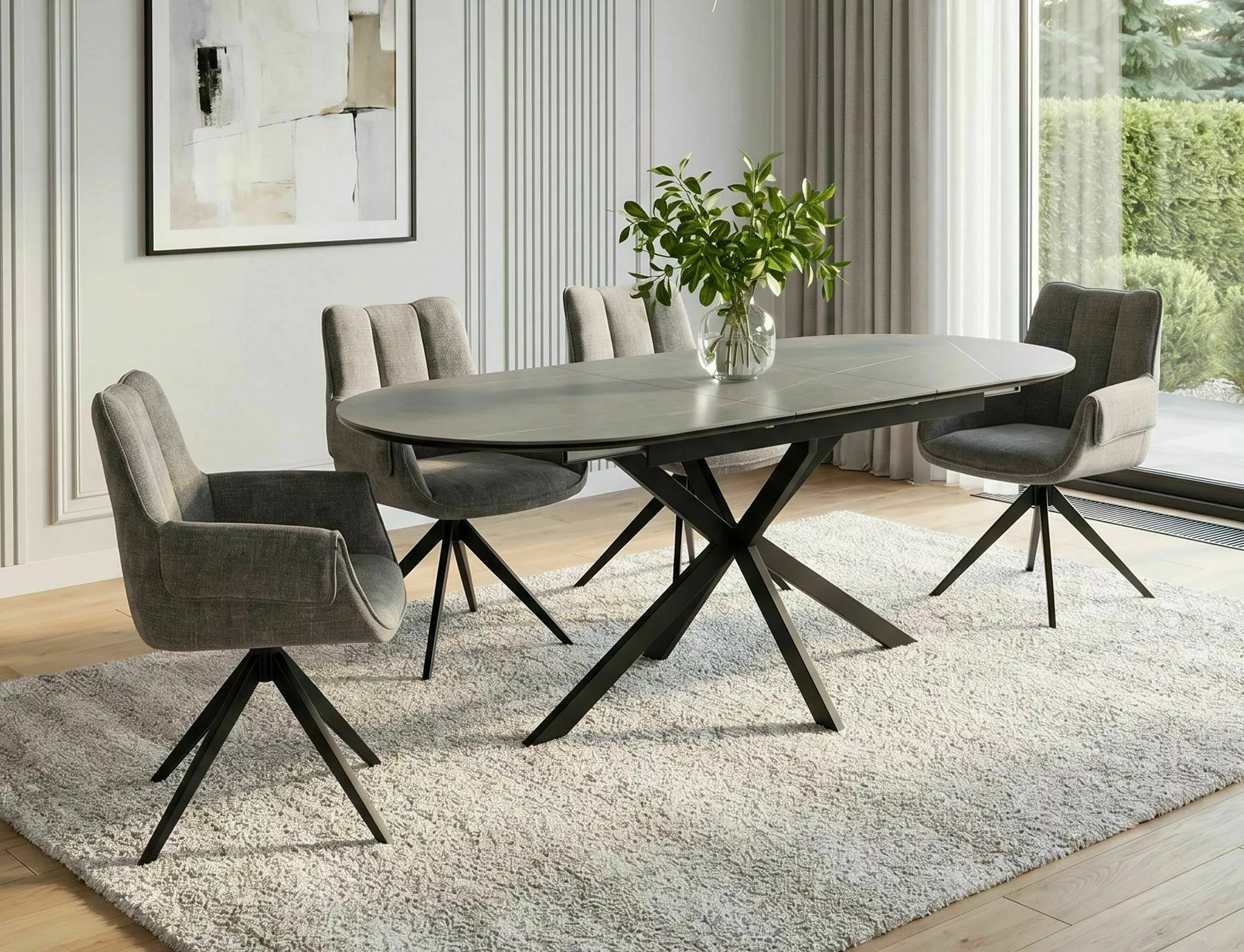 Mese dreptunghiulare - Masa GASTON CERAMIC, gri mat/negru, ceramica/metal, 140/180x80x76 cm