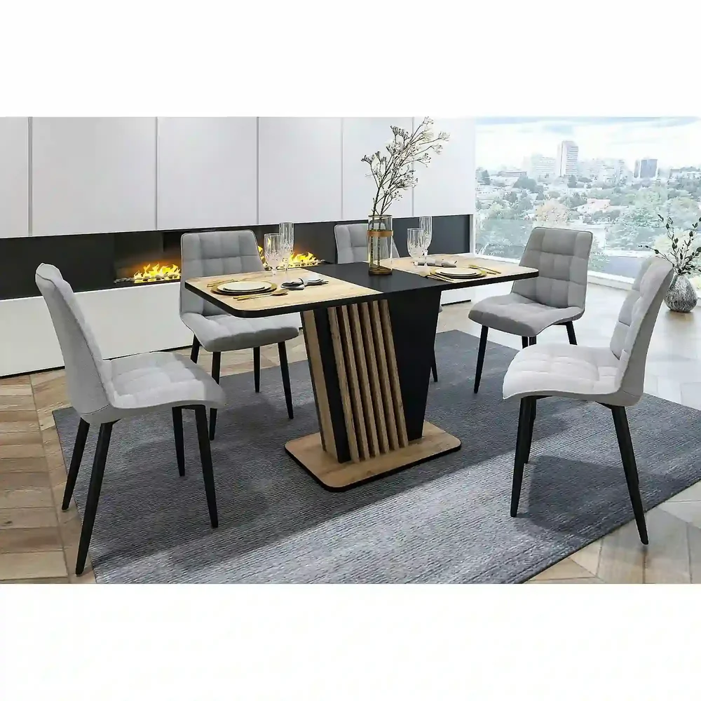 Mese dreptunghiulare - Masa NEVIO, stejar artisan/negru, PAL, 125/170x75x76 cm