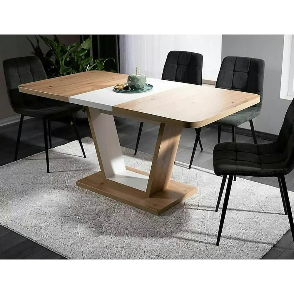Mese dreptunghiulare - Masa NIGEL, stejar artisan/alb, PAL laminat, 120/160x80x76 cm