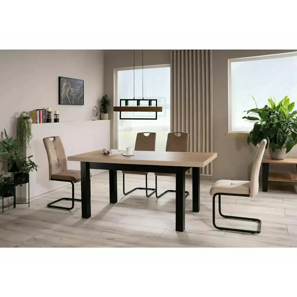 Mese dreptunghiulare - Masa PRESTO, stejar artisan/negru, 140/218x80x78 cm, PAL laminat