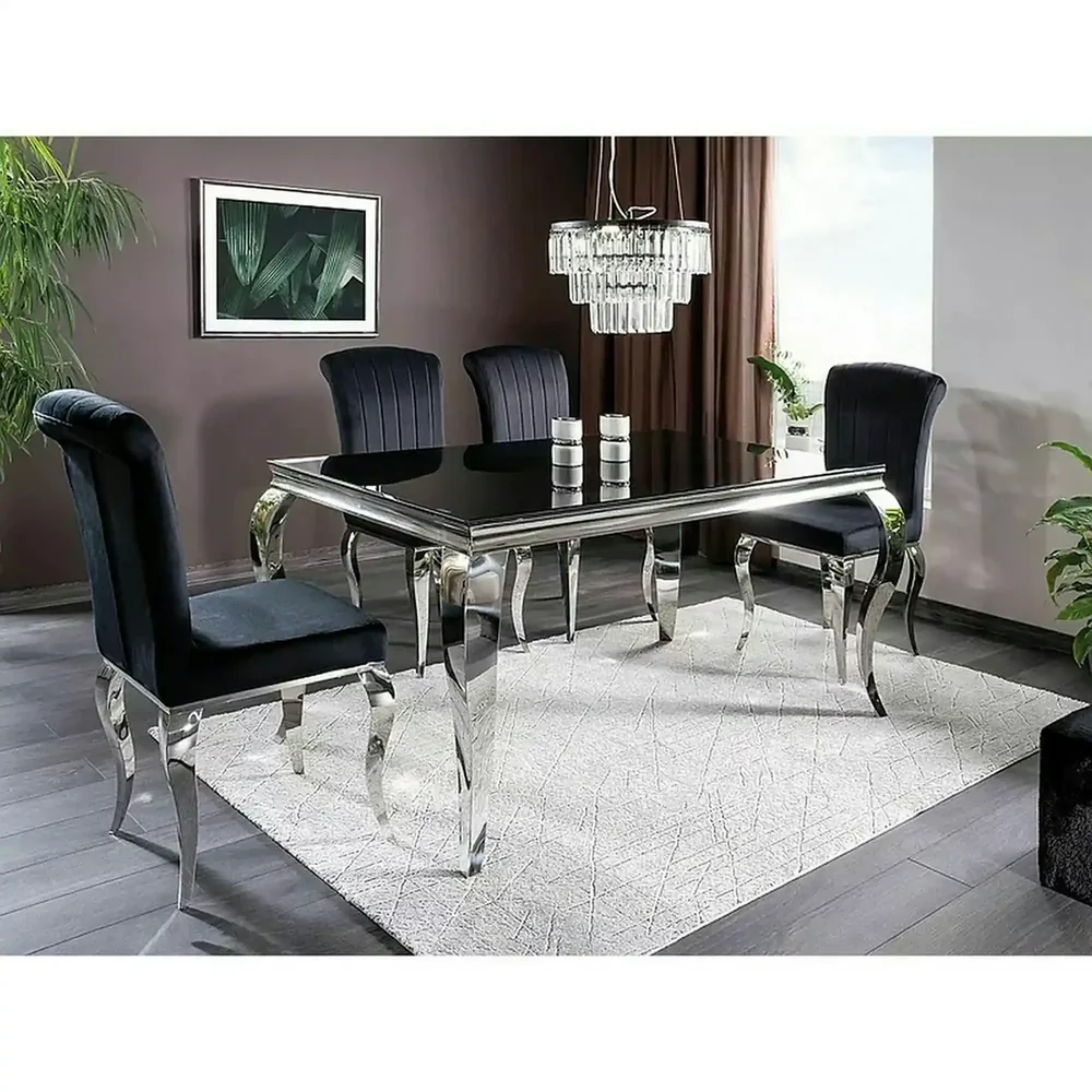 Mese dreptunghiulare - Masa PRINCE - 150x90x75 cm negru/crom, sticla securizata/metal