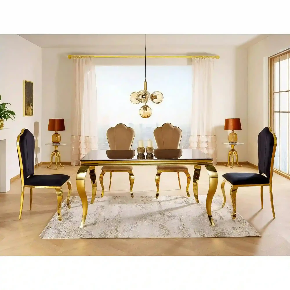 Mese dreptunghiulare - Masa PRINCE - 150x90x75 cm, negru/auriu, sticla/metal
