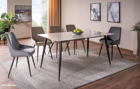 Mese dreptunghiulare - Masa RION, alb cu efect de marmura/negru mat, ceramica/metal, 130x70x76 cm