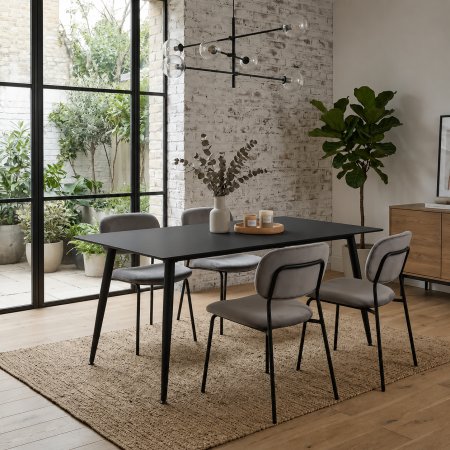 Mese dreptunghiulare - Masa RION, negru cu efect de marmura, ceramica/metal, 130x70x76 cm
