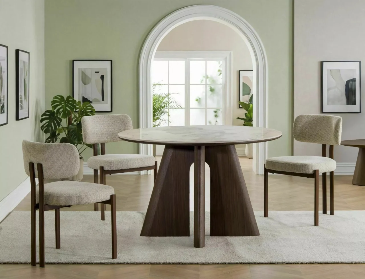 Mese si Scaune 2 - Masa rotunda Alzano Ceramic alb lucios/nuc ø120/h77 cm
