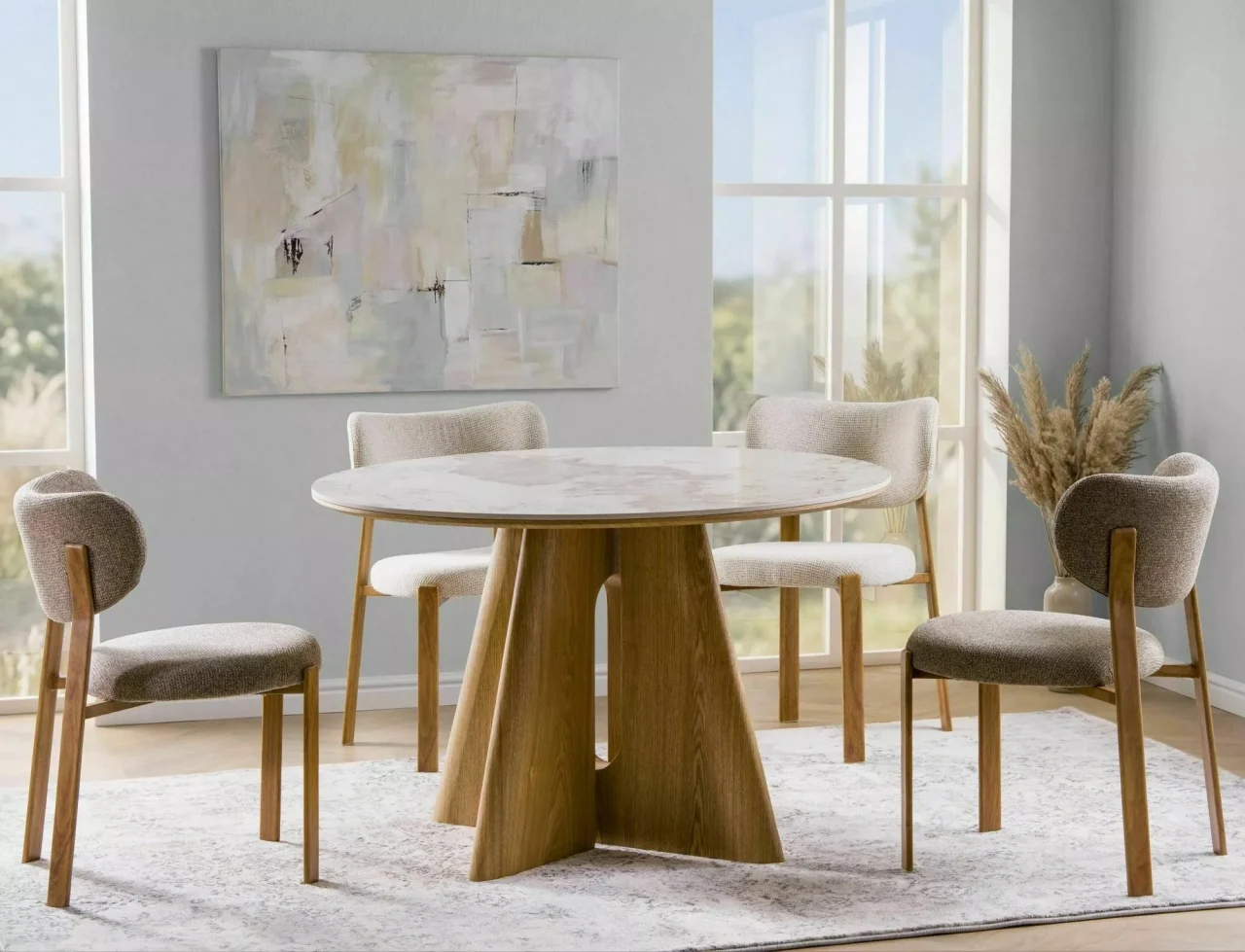Mese si Scaune 2 - Masa rotunda Alzano Ceramic alb lucios/nuc ø120/h77 cm