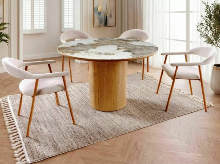 Mese si Scaune 2 - Masa rotunda Rondo Ceramic alb lucios/stejar ø120/h76 cm