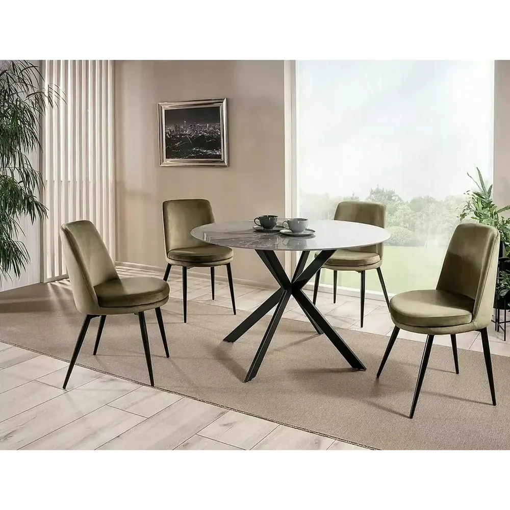 Mese - Masa rotunda Talia marmura gri/negru - ø90 / h75 cm
