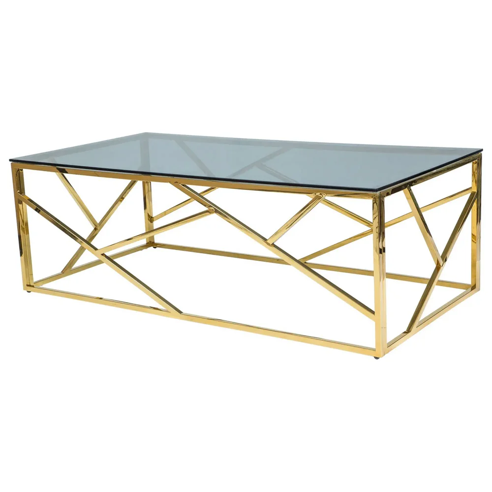 Mese - Masuta cafea Escada A - 120X60X40 cm, transparent/auriu, sticla temperata/metal