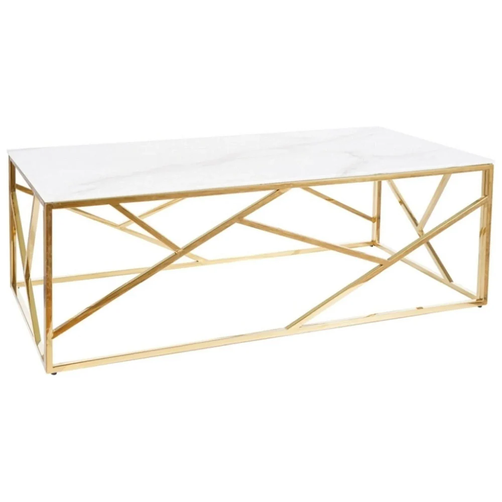 Mese - Masuta Escada A II - 120X60X40 cm,  alb cu efect de marmura/auriu