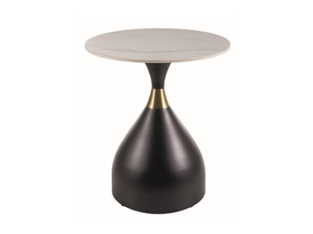 Mese - Masuta VIRGO 50xH57cm - ceramica cu efect de marmura alba, metal negru