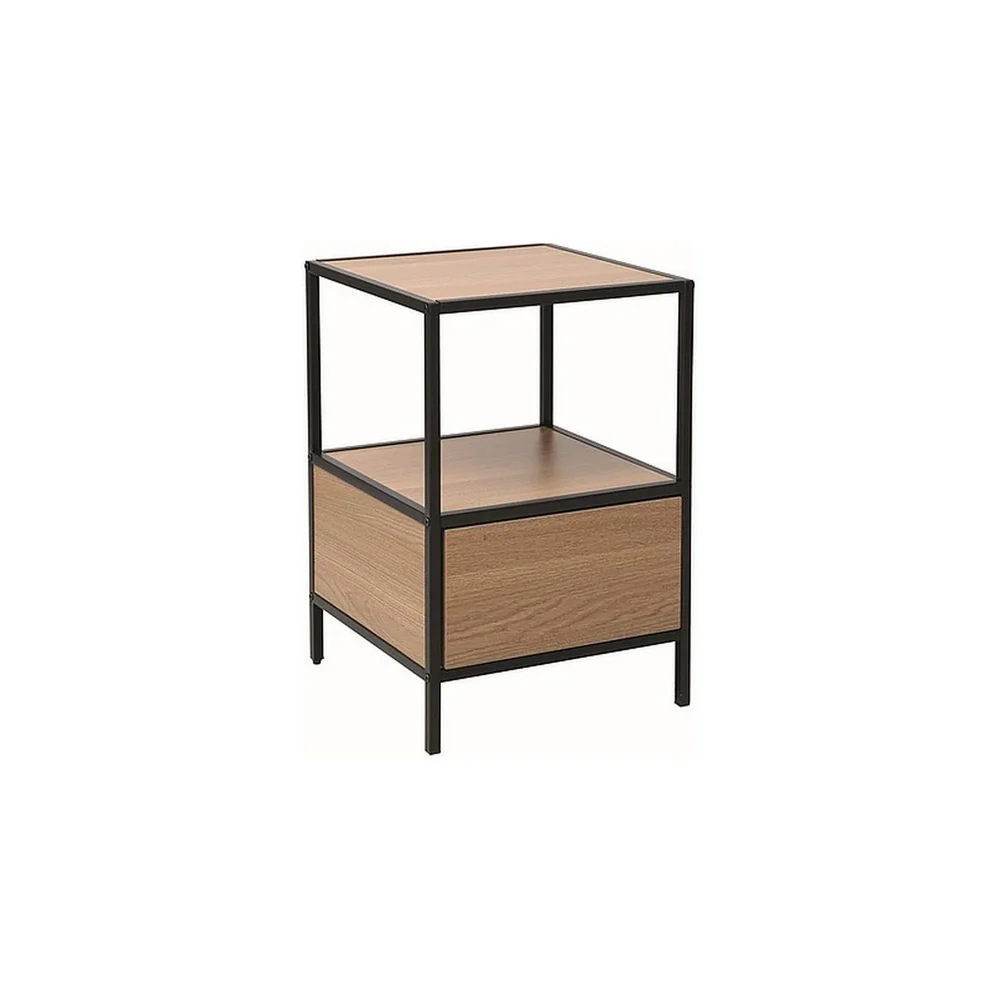 Mese - Noptiera GEO S, stejar/negru mat, PAL/metal, 40x40x59 cm