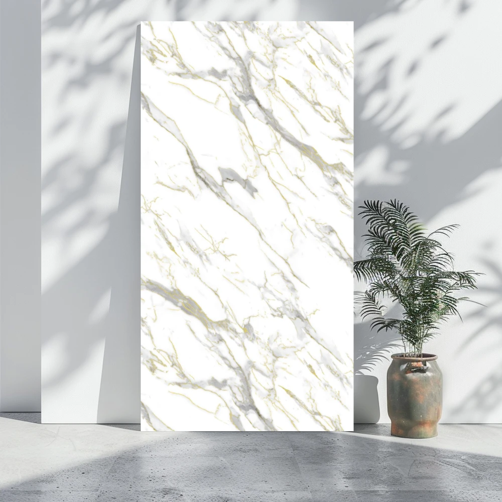 Panou Decorativ PVC - Panou decorativ din PVC, model marmura, alb-auriu