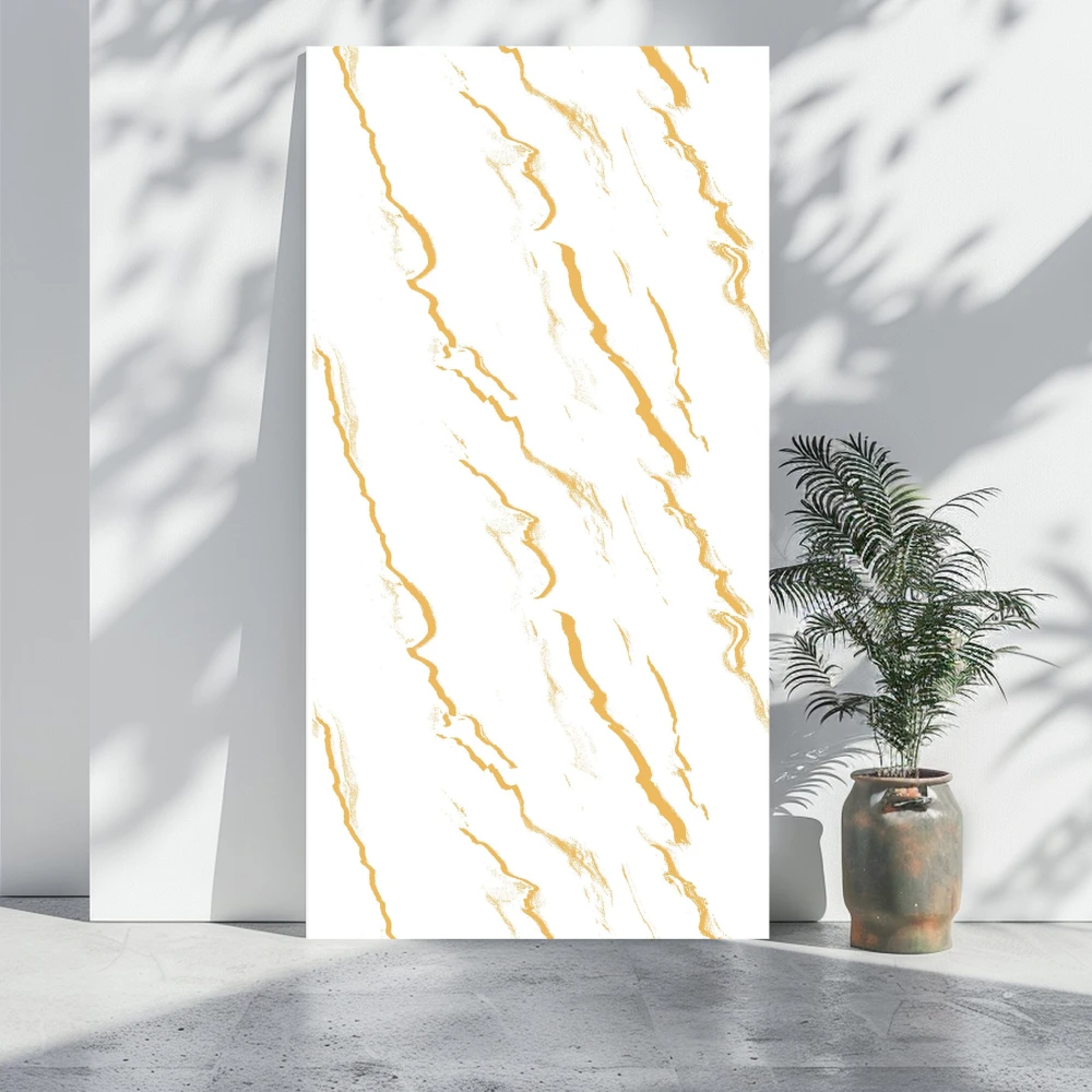 Panou Decorativ PVC - Panou decorativ din PVC, stil marmura, alb-auriu