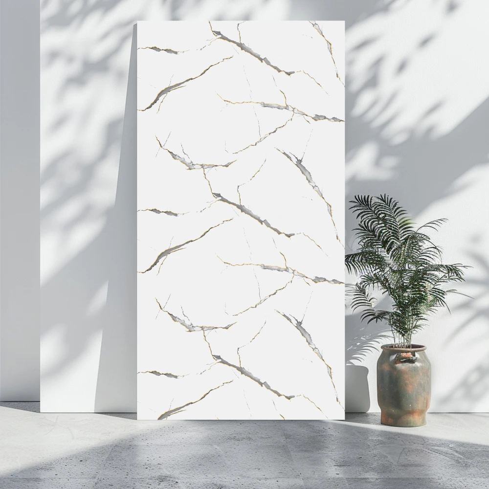Panou Decorativ PVC - Panou decorativ din PVC, stil marmura, alb-auriu