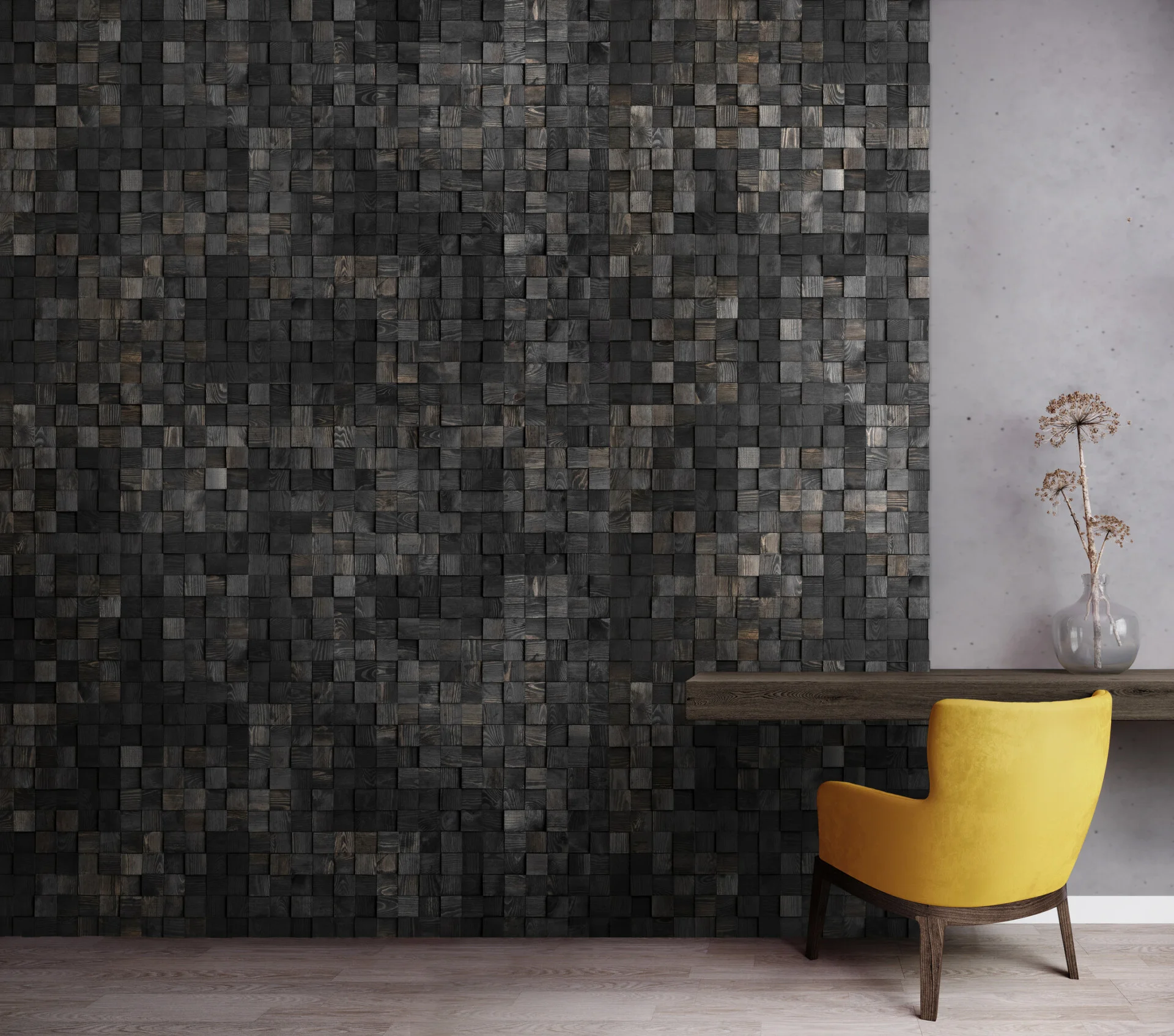 Panouri de Perete din Lemn - Panou decorativ perete din lemn Pino Carbon Ombre