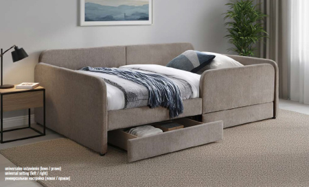 Paturi Signal - Pat dormitor Amelia, stofa dark beige, 120x200 cm