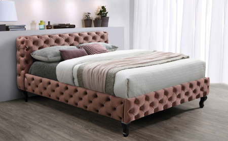 MOBILA - Pat HERRERA VELVET – Somon Pink (roz antic), 160x200 cm, cu somieră rabatabilă