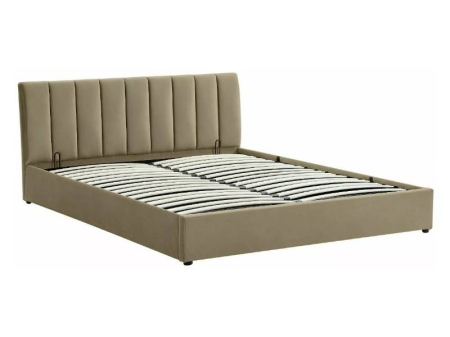 Paturi Signal - Pat MONTREAL VELVET – Beige, cu somiera si spațiu de depozitare