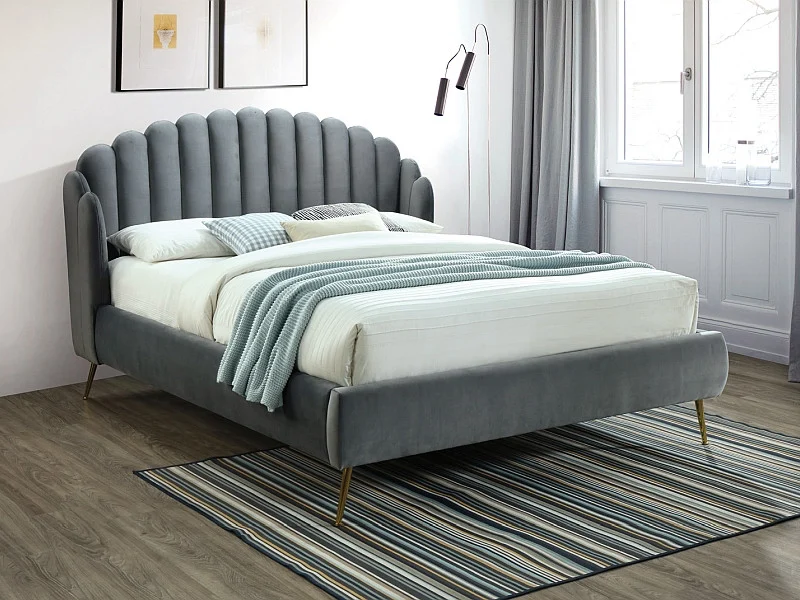 MOBILA - Pat tapitat Calabria Velvet Gri - 160 x 200 cm