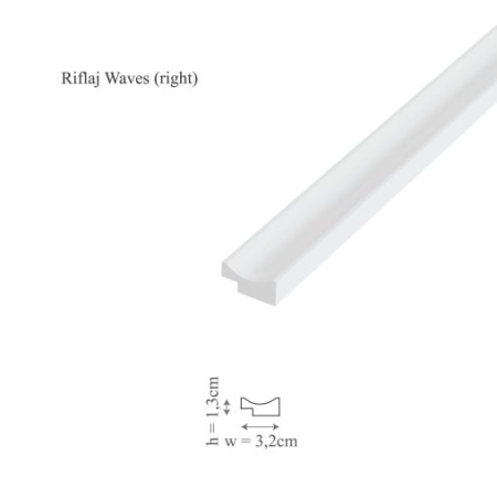 DECORATIUNI PERETE - Profil dreapta panou riflaj decorativ 3D din polimer rigid, model Waves R – 3.2x1.3x250 cm