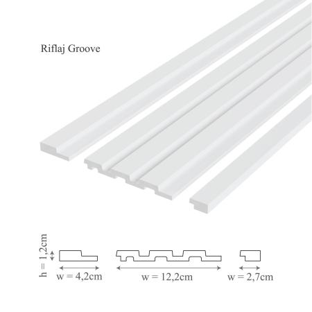 Profil stanga panou riflaj decorativ 3D din polimer rigid, model Groove/Moon L - 4.2x1.2x250 cm [1]