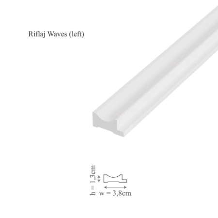 DECORATIUNI PERETE - Profil stanga panou riflaj decorativ 3D din polimer rigid, model Waves L - 3.8x1.3x250 cm