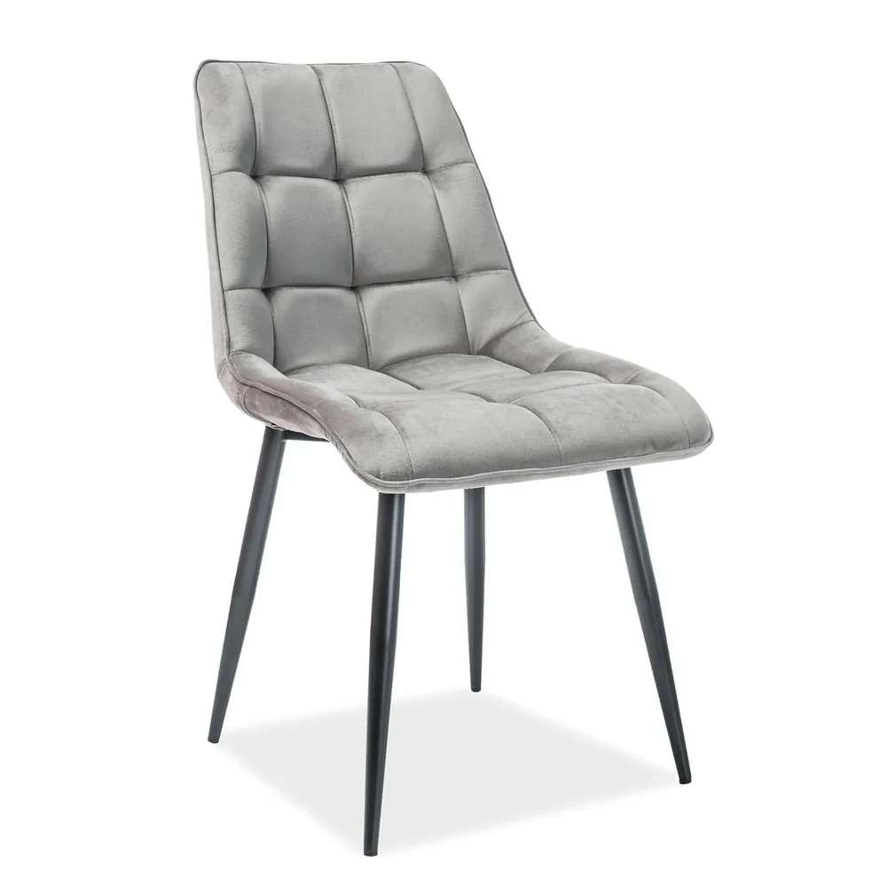 Scaune - Scaun tapițat CHIC – 50x58x88 cm, gri/ negru, stofă catifelată / metal