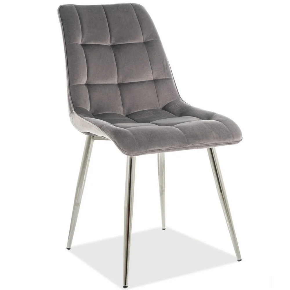 Scaune - Scaun CHIC CHROM VELVET – 50x58x88 cm, gri / crom, stofă catifelată / metal