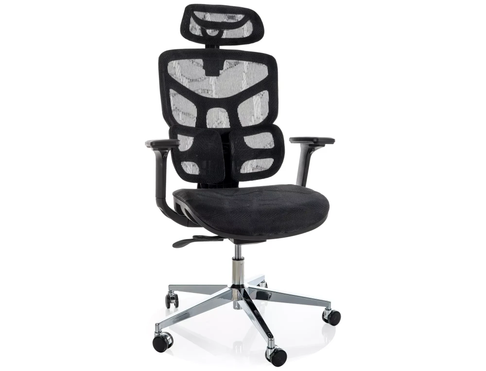 Scaune de birou - Scaun EQ-1 din plasă neagră și metal argintiu – 51x53x112–122 cm