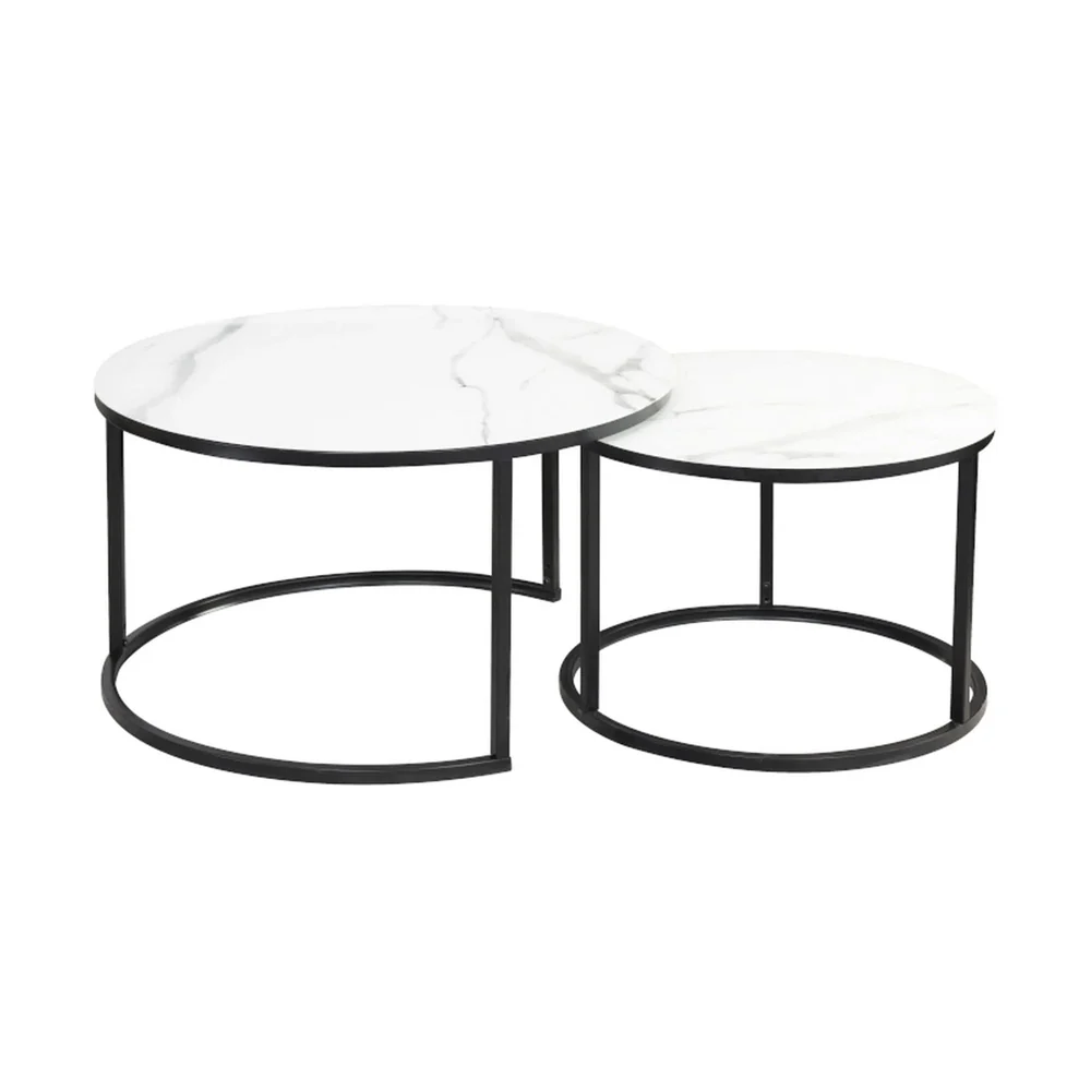 Mese - Set 2 masute ATLANTA C - 80x45 cm / 60x42 cm - marmura/negru, sticla/metal