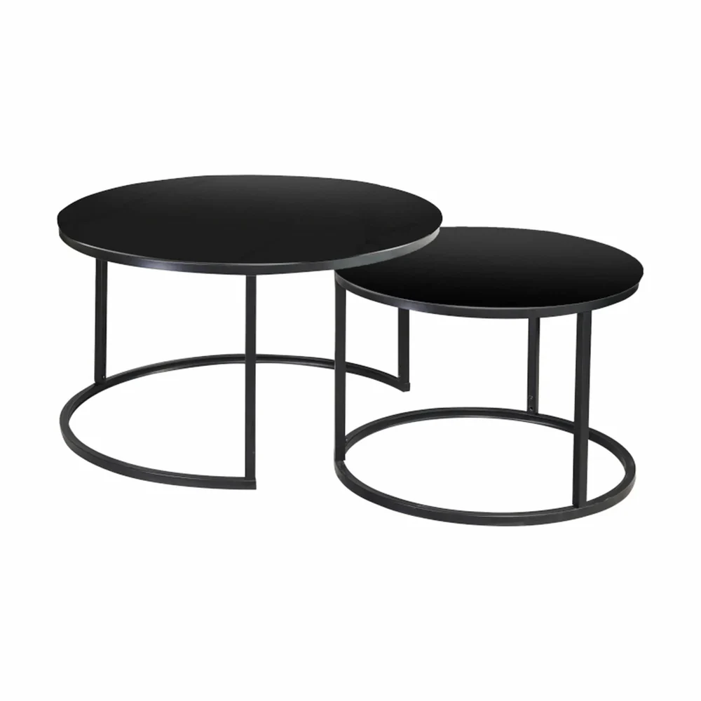 Mese - Set 2 masute ATLANTA D - 80x45 cm / 60x42 cm - negru, sticla/metal