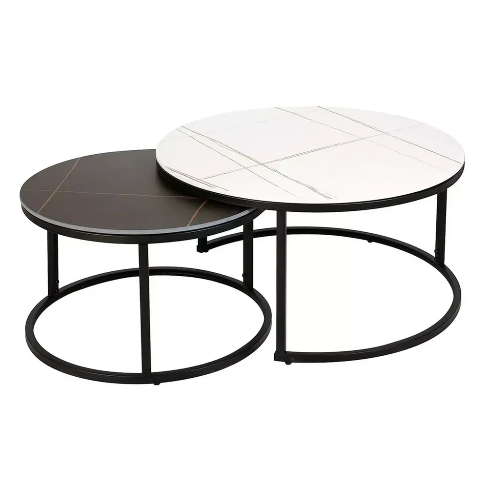 Mese - Set 2 masute FERRANTE B - 80 x 42 cm/60 x 38 cm, alb/negru, ceramica/metal