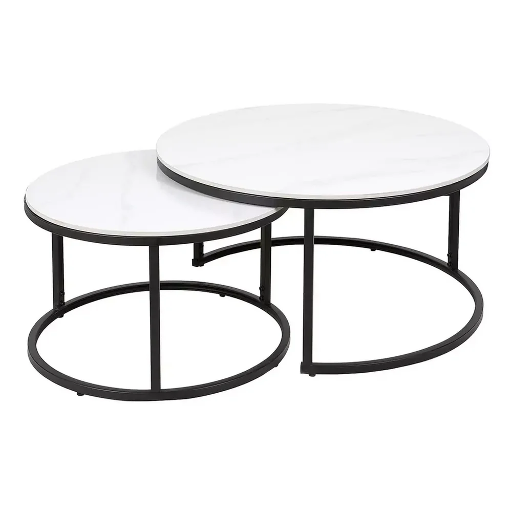 Mese - Set 2 masute FERRANTE B - 80 x 42 cm/60 x 38 cm, alb/negru, ceramica/metal
